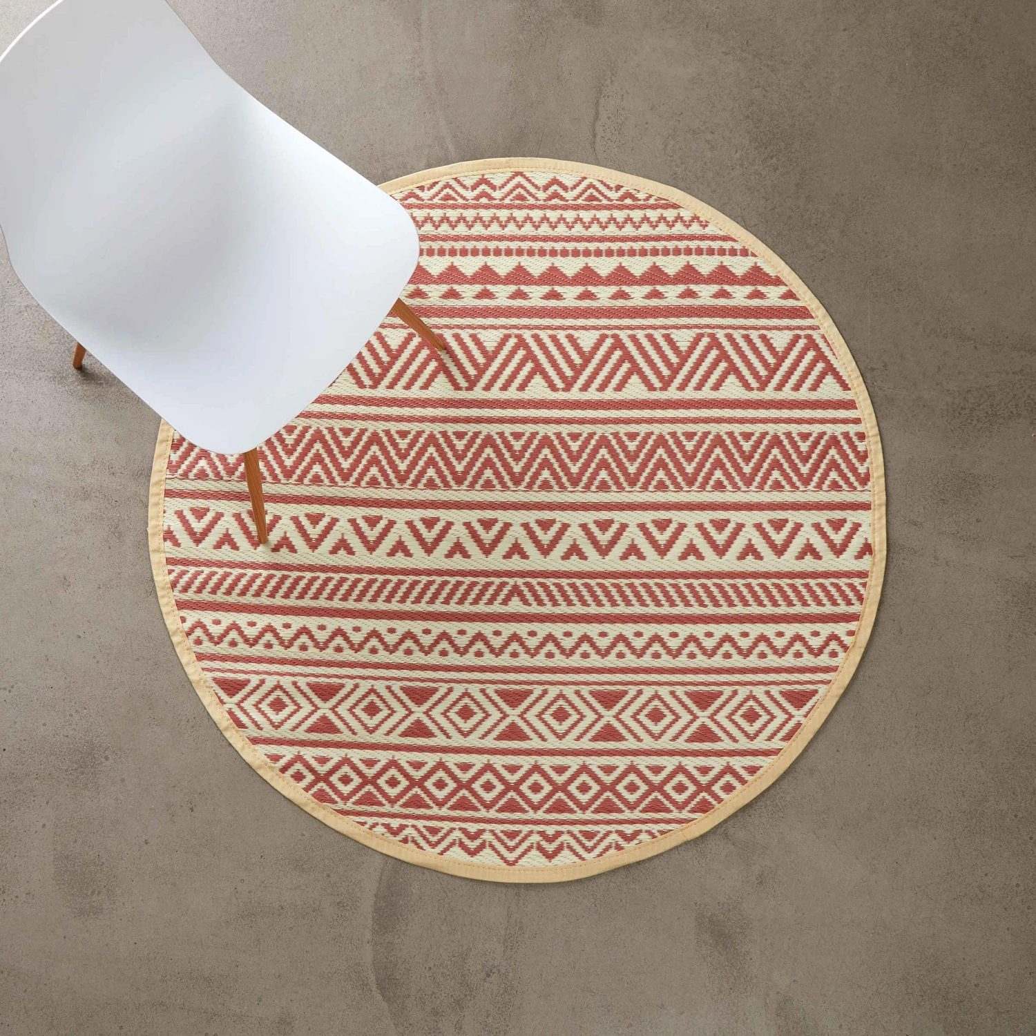 In- & Outdoor-Teppich Streifen Ø118cm COLOUR CLASH In Hellrot-Creme 2 In- & Outdoor-Teppich Streifen Ø118cm COLOUR CLASH In Hellrot-Creme - Image 2