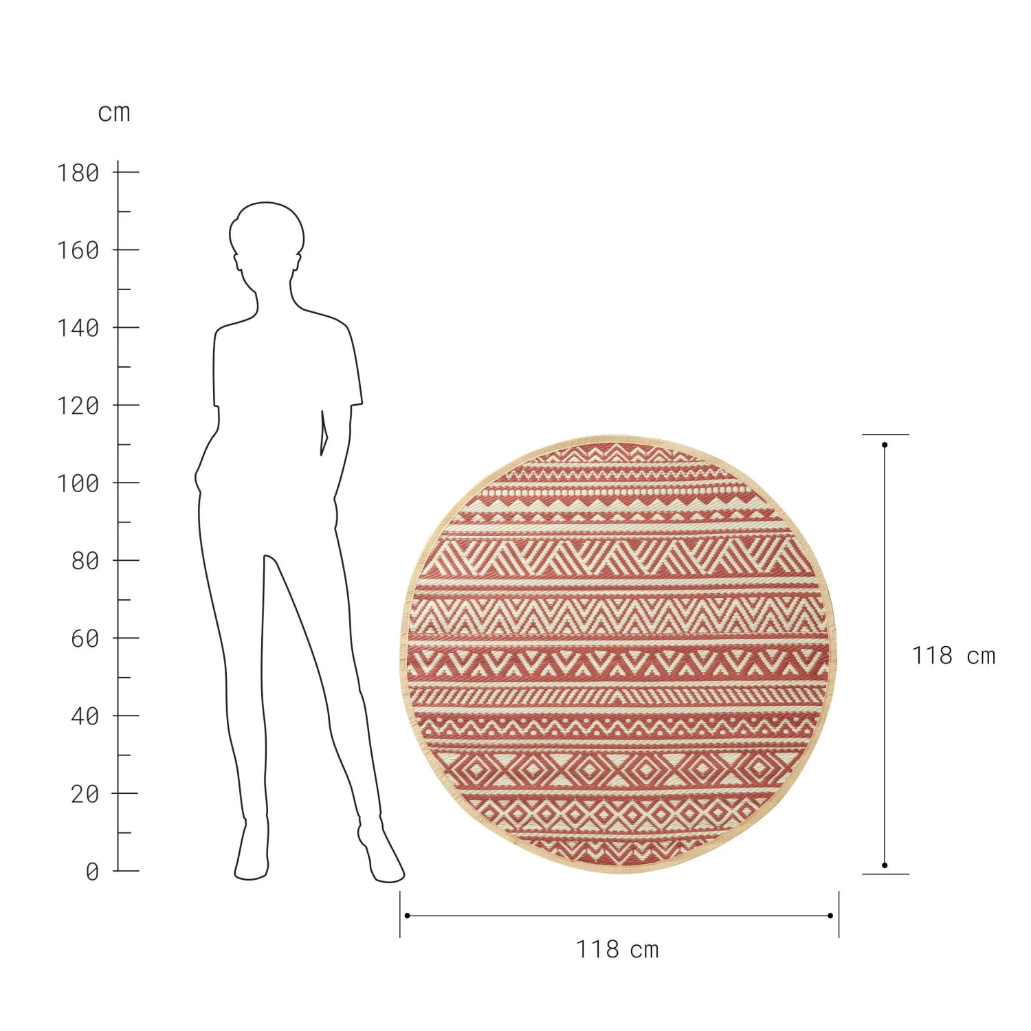 In- & Outdoor-Teppich Streifen Ø118cm COLOUR CLASH In Hellrot-Creme 3 In- & Outdoor-Teppich Streifen Ø118cm COLOUR CLASH In Hellrot-Creme - Image 3