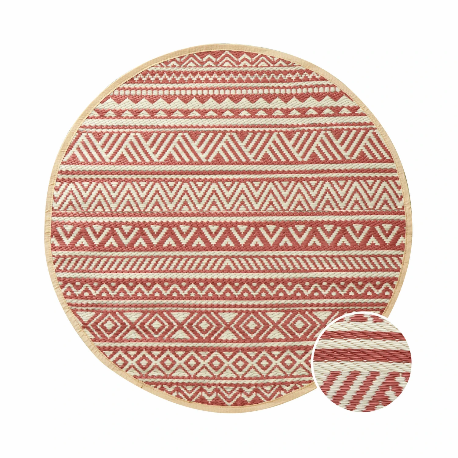In- & Outdoor-Teppich Streifen Ø118cm COLOUR CLASH In Hellrot-Creme 1 In- & Outdoor-Teppich Streifen Ø118cm COLOUR CLASH In Hellrot-Creme