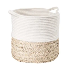 Korb Rund Ø35cm COTTON BRAID In Natur-Weiß