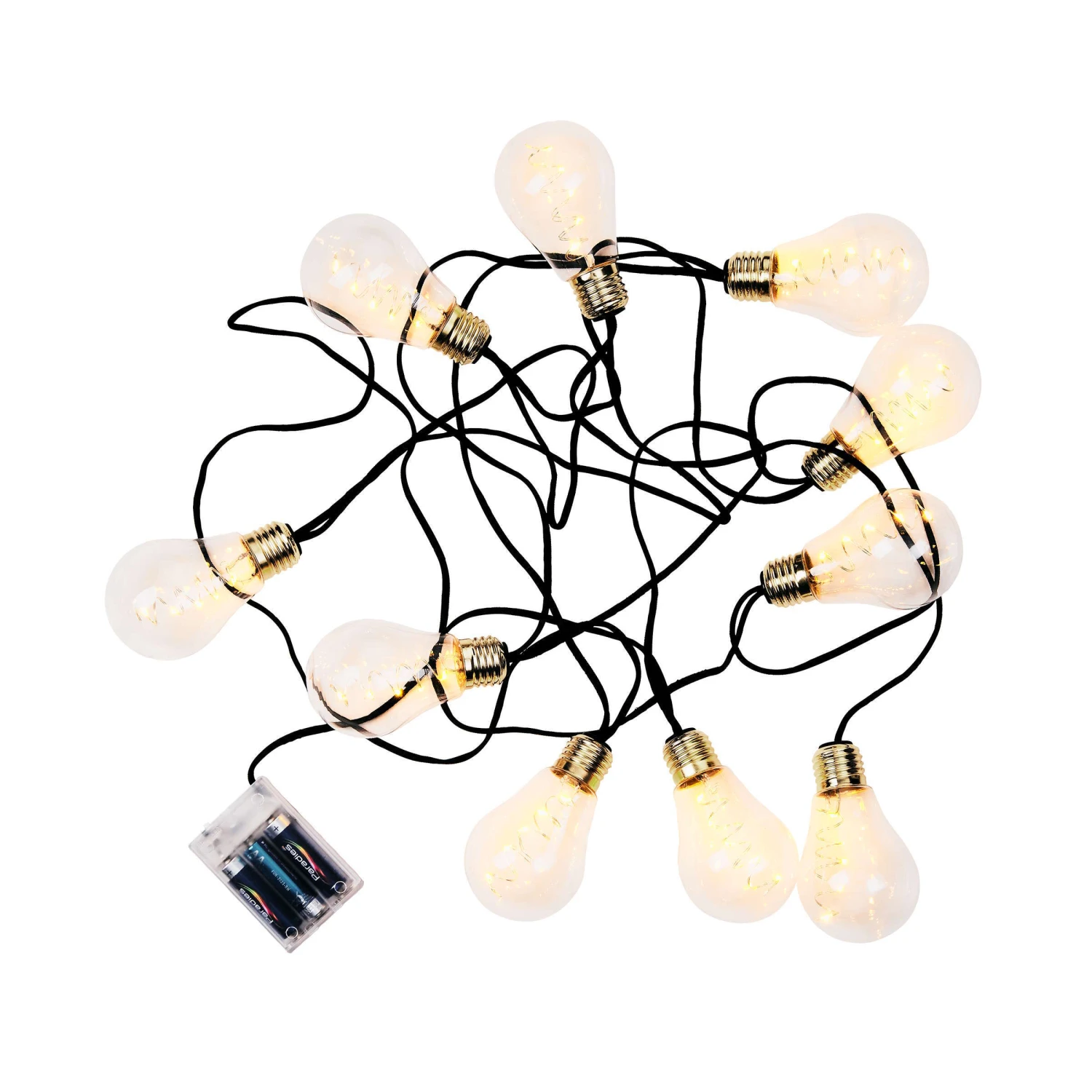 LED Lichterkette Mit Naturseil 10 Lichter, Batteriebetrieben BULB LIGHTS In Schwarz 2 LED Lichterkette Mit Naturseil 10 Lichter, Batteriebetrieben BULB LIGHTS In Schwarz - Image 2