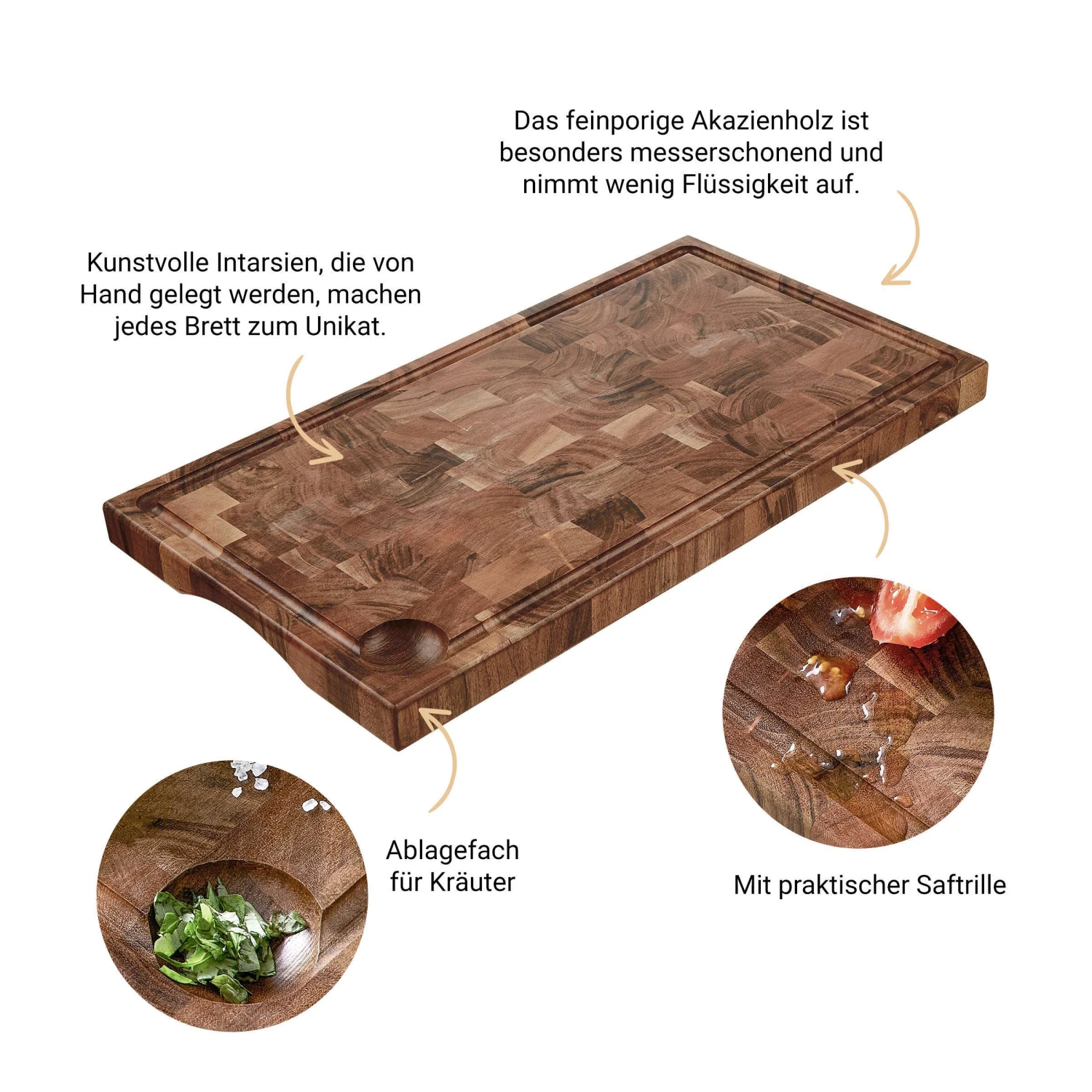 Schneidebrett Mit Saftrille Und Intarsien L 50 X B 27cm ACACIA In Braun 3 Schneidebrett Mit Saftrille Und Intarsien L 50 X B 27cm ACACIA In Braun - Image 3