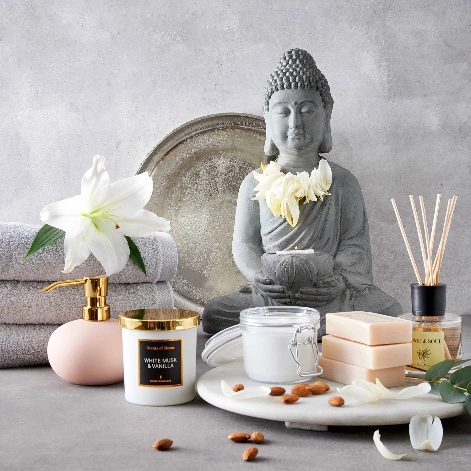 Statue Mit Kerzenteller Höhe 46cm BUDDHA In Grau 2 Statue Mit Kerzenteller Höhe 46cm BUDDHA In Grau - Image 2