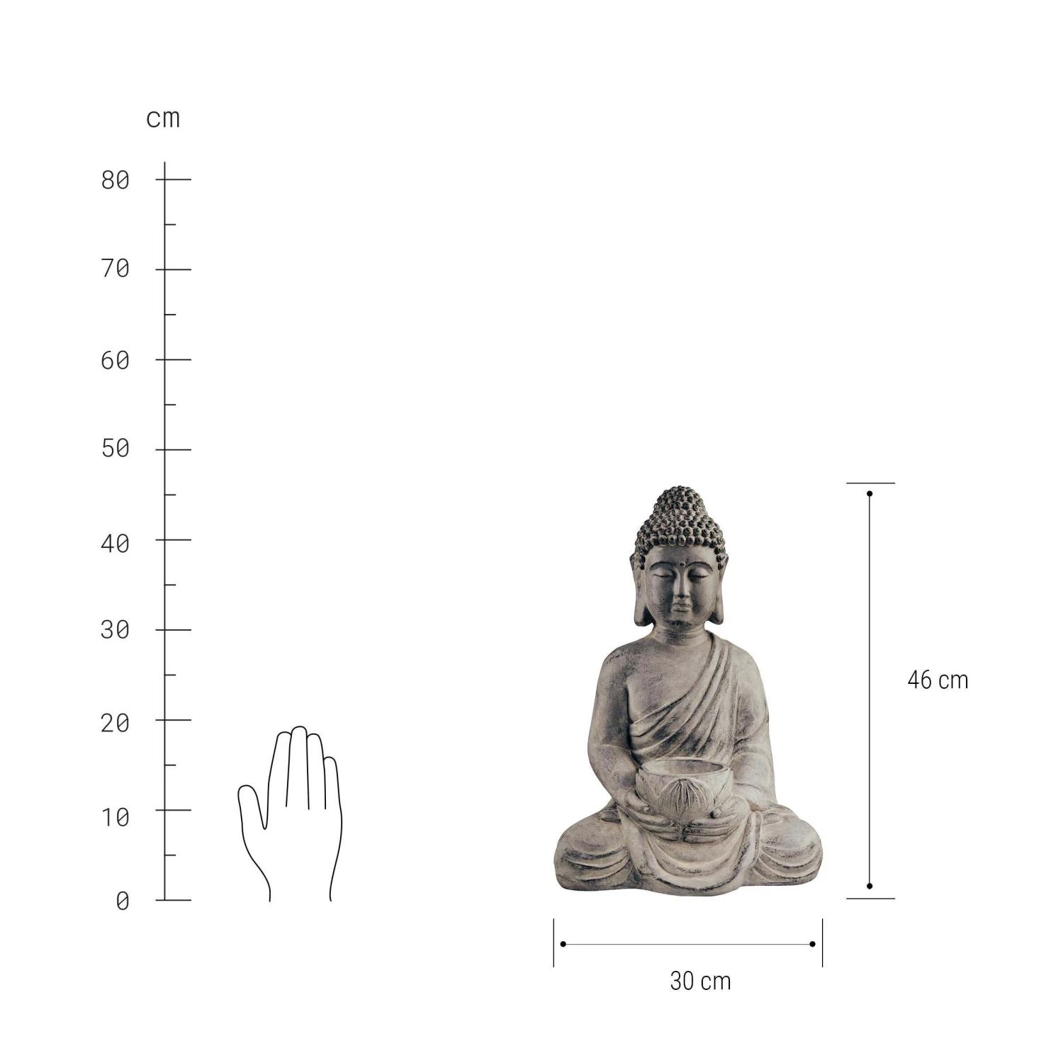 Statue Mit Kerzenteller Höhe 46cm BUDDHA In Grau 3 Statue Mit Kerzenteller Höhe 46cm BUDDHA In Grau - Image 3