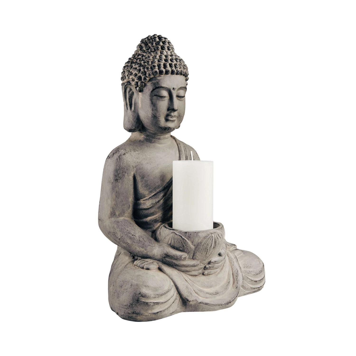 Statue Mit Kerzenteller Höhe 46cm BUDDHA In Grau 5 Statue Mit Kerzenteller Höhe 46cm BUDDHA In Grau - Image 5