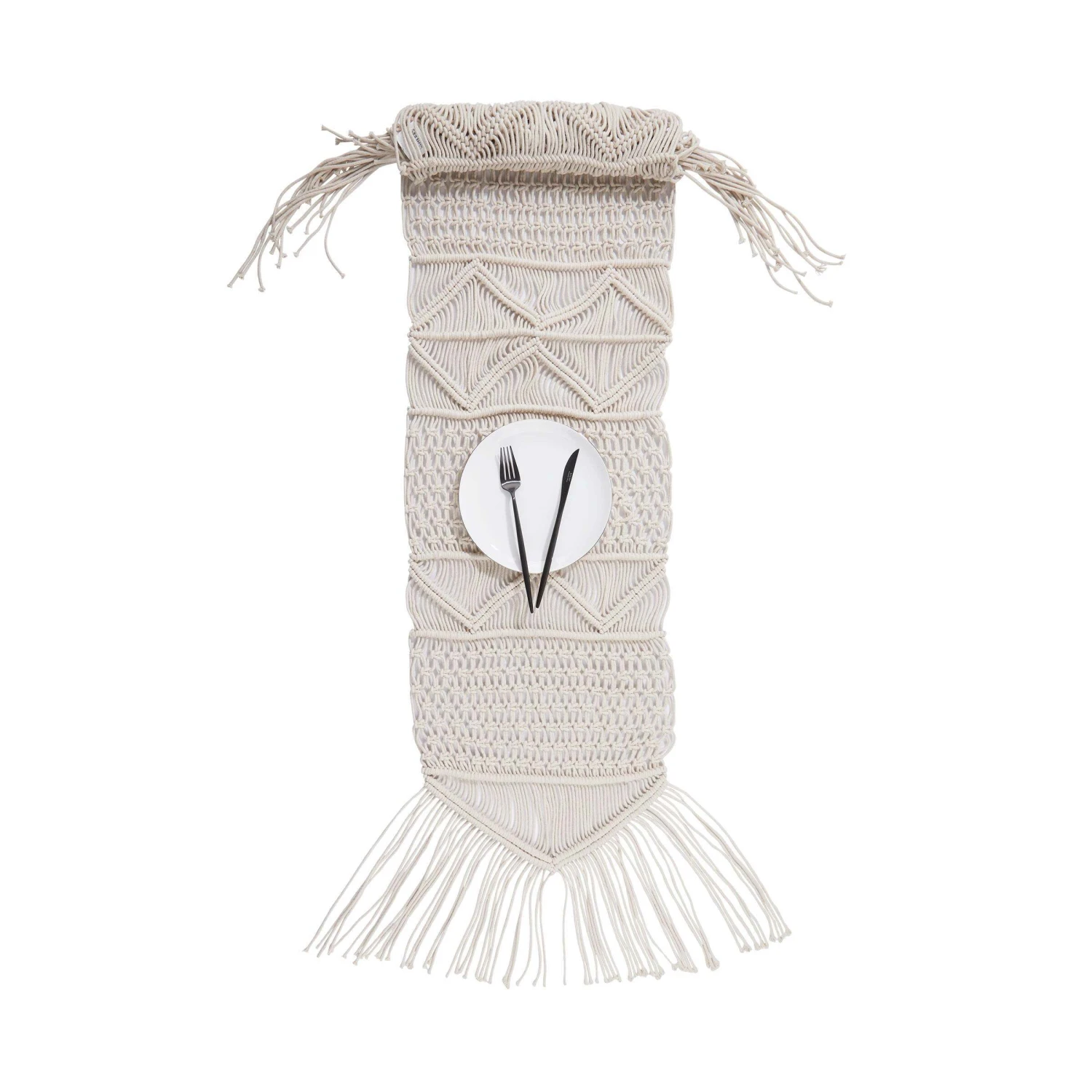 Tischläufer L 180 X B 35cm MACRAMÉ In Creme 1 Tischläufer L 180 X B 35cm MACRAMÉ In Creme