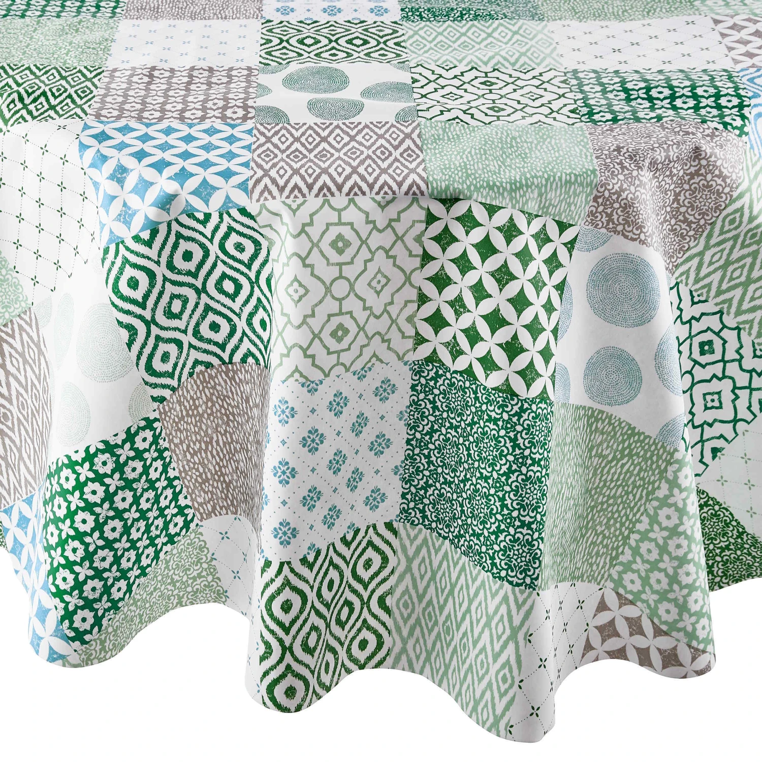 Wachstischdecke Patchwork Ø 140 Cm WATERPROOF In Grün 1 Wachstischdecke Patchwork Ø 140 Cm WATERPROOF In Grün